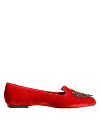 Rote Samt-DG-Herz-Loafer-Flachschuhe