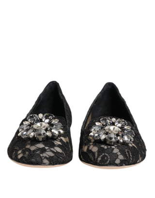 Schwarze Taormina Spitzenkristall-Ballerinas