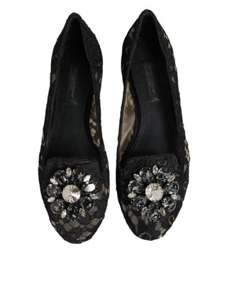 Schwarze Taormina Spitzenkristall-Ballerinas