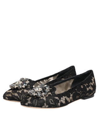 Schwarze Taormina Spitzenkristall-Ballerinas