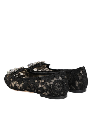 Schwarze Taormina Spitzenkristall-Ballerinas