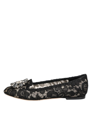Schwarze Taormina Spitzenkristall-Ballerinas