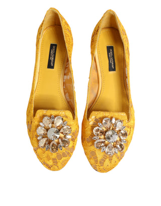 Zapatos planos amarillos Taormina con encaje y cristales