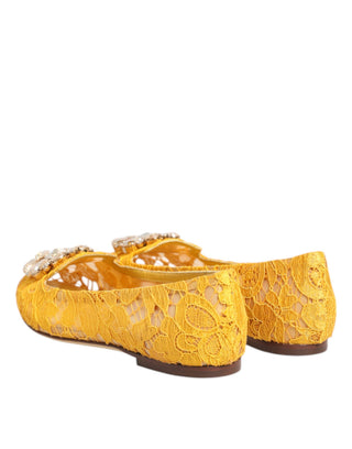 Zapatos planos amarillos Taormina con encaje y cristales
