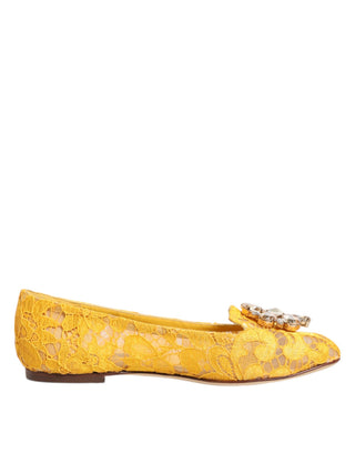 Zapatos planos amarillos Taormina con encaje y cristales