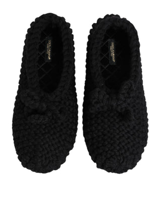 Schwarze Ballerina-Slipper aus Wolle zum Hineinschlüpfen