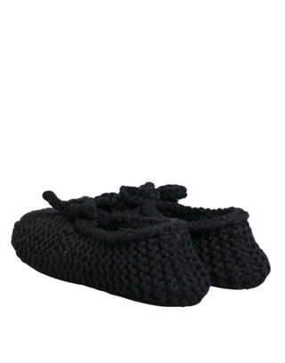 Schwarze Ballerina-Slipper aus Wolle zum Hineinschlüpfen