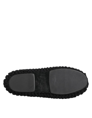 Schwarze Ballerina-Slipper aus Wolle zum Hineinschlüpfen