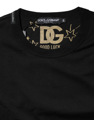 Schwarzes Baumwoll-T-Shirt mit Logo-Print und Rundhalsausschnitt