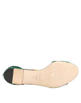 Green Mink Fur Satin Banana Leaf Sandals Shoes