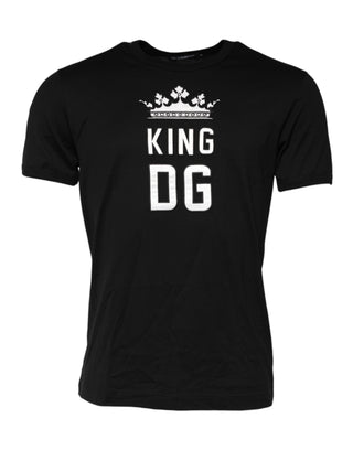 Schwarzes DG King Crown Baumwoll-T-Shirt mit Rundhalsausschnitt