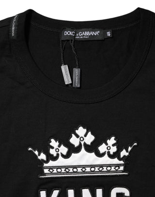Schwarzes DG King Crown Baumwoll-T-Shirt mit Rundhalsausschnitt