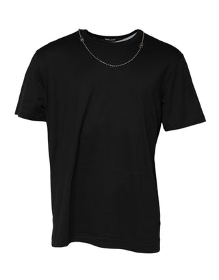 Schwarze Gliederketten-Halskette Baumwoll-Rundhals-T-Shirt