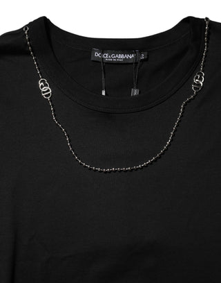 Schwarze Gliederketten-Halskette Baumwoll-Rundhals-T-Shirt