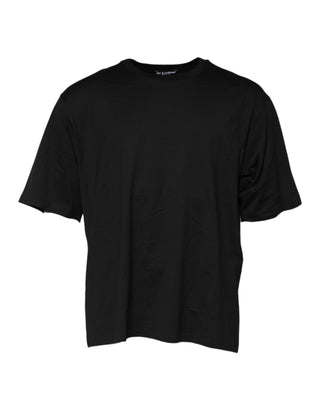 Schwarzes Baumwoll-T-Shirt mit Rundhalsausschnitt und kurzen Ärmeln