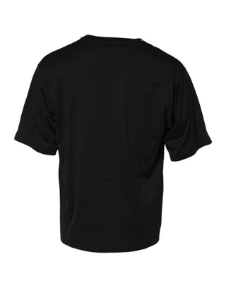 Schwarzes Baumwoll-T-Shirt mit Rundhalsausschnitt und kurzen Ärmeln