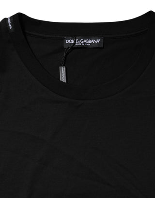 Schwarzes Baumwoll-T-Shirt mit Rundhalsausschnitt und kurzen Ärmeln