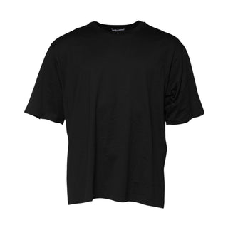 Schwarzes Baumwoll-T-Shirt mit Rundhalsausschnitt und kurzen Ärmeln