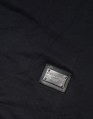Dunkelblaues Baumwoll-Rundhals-T-Shirt mit Logo-Plakette