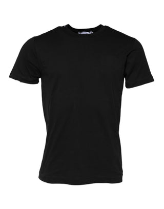 Schwarzes Baumwoll-T-Shirt mit Rundhalsausschnitt und kurzen Ärmeln