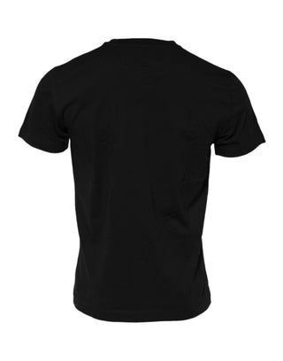 Schwarzes Baumwoll-T-Shirt mit Rundhalsausschnitt und kurzen Ärmeln