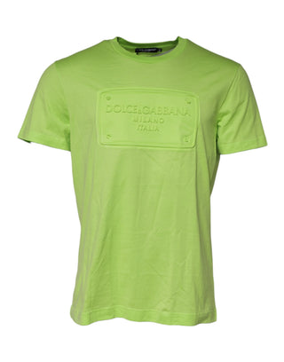 Grünes Baumwoll-Rundhals-T-Shirt mit geprägtem Logo