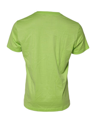 Grünes Baumwoll-Rundhals-T-Shirt mit geprägtem Logo