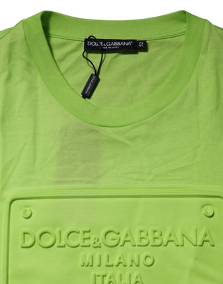 Grünes Baumwoll-Rundhals-T-Shirt mit geprägtem Logo