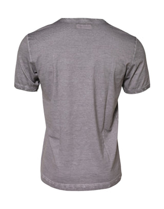 Camiseta gris de algodón con cuello redondo y estampado gráfico  