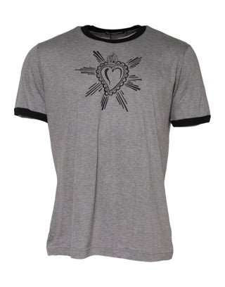 Graues T-Shirt mit Rundhalsausschnitt und Heiligem Herzen aus Baumwolle
