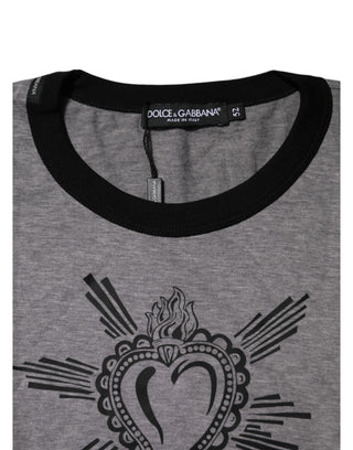 Graues T-Shirt mit Rundhalsausschnitt und Heiligem Herzen aus Baumwolle