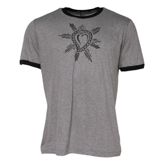 Graues T-Shirt mit Rundhalsausschnitt und Heiligem Herzen aus Baumwolle
