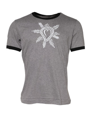 Camiseta gris de algodón con cuello redondo Sacred Heart  