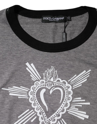 Camiseta gris de algodón con cuello redondo Sacred Heart  