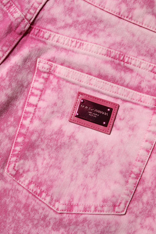Pinke High-Waist-Jeans aus Denim im Tapered Fit mit Batikmuster