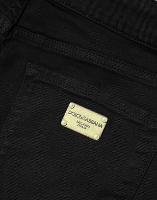 Black Cotton Skinny Mid Waist Denim Jeans
