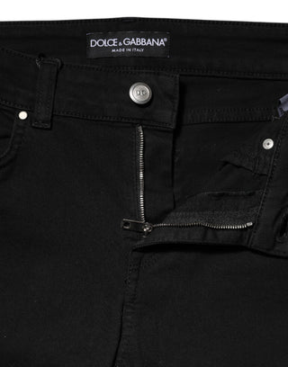 Schwarze figurbetonte Jeans aus Baumwolle mit mittelhohem Bund