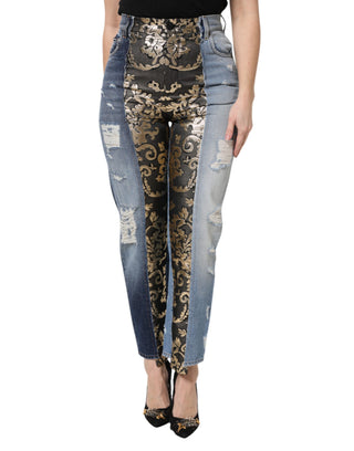 Multicolor Patchwork Tapered Denim Jeans