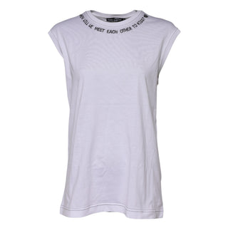 White Cotton Sleeveless Printed Tank T-shirt