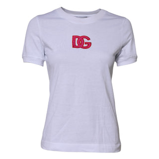 Weißes T-Shirt aus Baumwolle mit DG-Logo-Stickerei