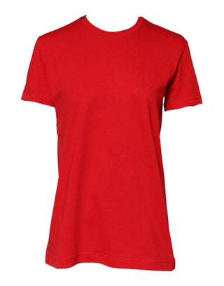 Camiseta roja de algodón de manga corta con cuello redondo