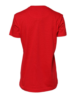 Camiseta roja de algodón de manga corta con cuello redondo