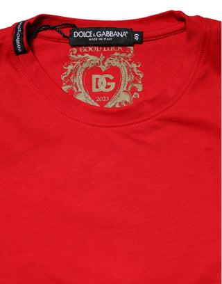Red Cotton Crew Neck Short Sleeves T-shirt