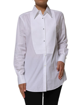 Camisa blanca de algodón con cuello y mangas largas