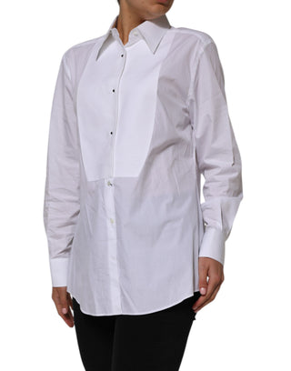 Camisa blanca de algodón con cuello y mangas largas