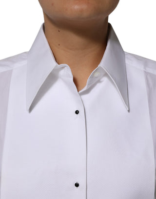 Camisa blanca de algodón con cuello y mangas largas