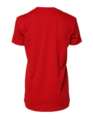 Rotes Baumwoll-T-Shirt mit kurzen Ärmeln und Rundhalsausschnitt
