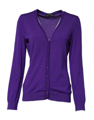 Lila Strick-Cardigan mit V-Ausschnitt aus Wolle