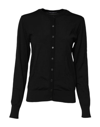 Schwarze Strickjacke aus Wolle mit Rundhalsausschnitt