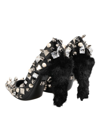 Black Crystals Studs Stiletto Pumps Shoes